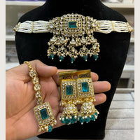 Hira Collections Elegant Pota Stone And Austrian Stone Pearl Choker Necklace Set