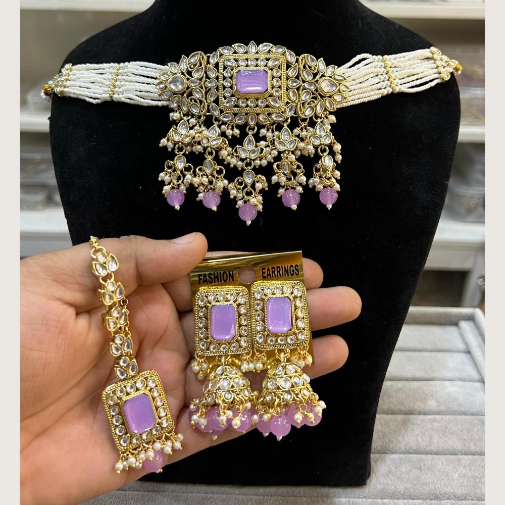 Hira Collections Elegant Pota Stone And Austrian Stone Pearl Choker Necklace Set