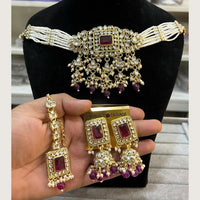 Hira Collections Elegant Pota Stone And Austrian Stone Pearl Choker Necklace Set