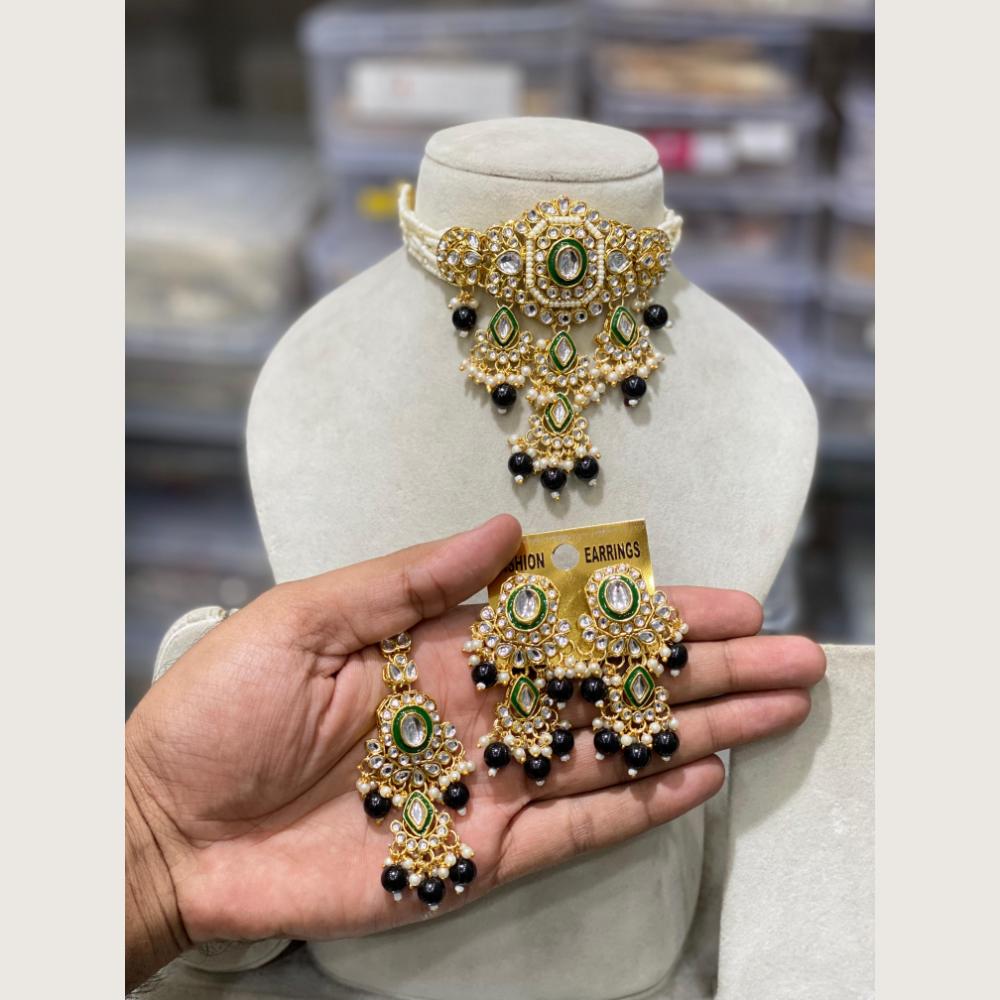 Hira Collections Elegant Kundan Stone And Beads Choker Necklace Set