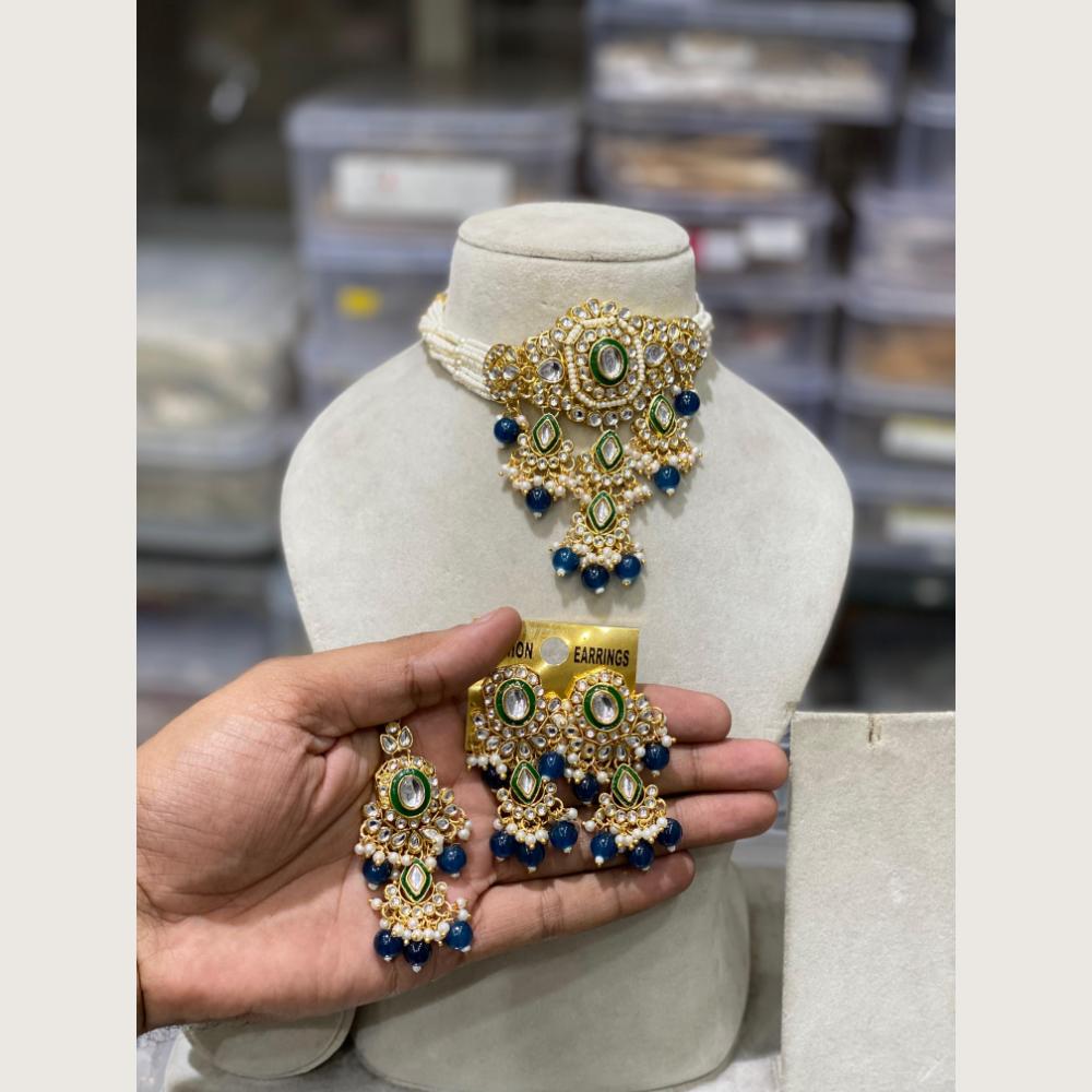 Hira Collections Elegant Kundan Stone And Beads Choker Necklace Set