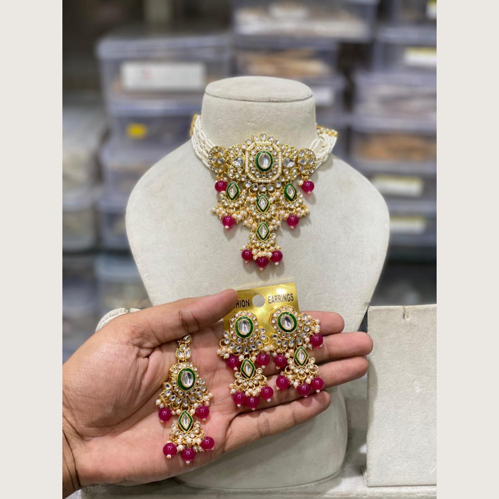 Hira Collections Elegant Kundan Stone And Beads Choker Necklace Set
