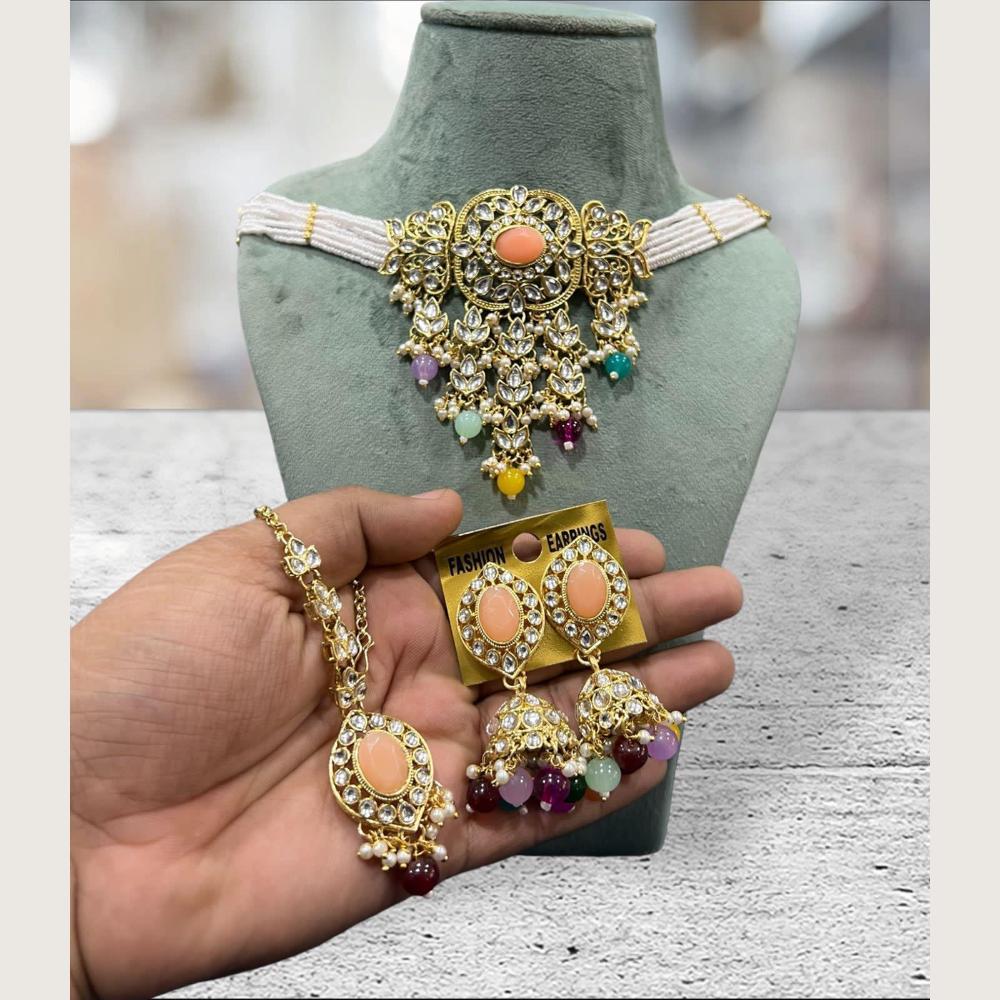 Hira Collections Elegant Kundan Stone And Beads Choker Necklace Set