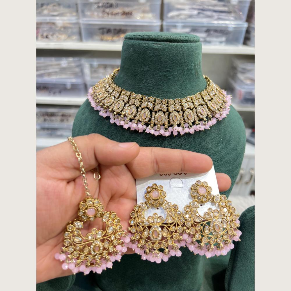 Hira Collections Premium Pota Stone And Austrian Stone Choker Necklace Set