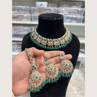 Hira Collections Premium Pota Stone And Austrian Stone Choker Necklace Set