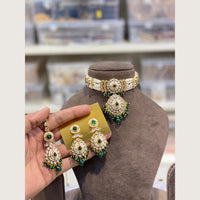 Hira Collections Premium Pota Stone Pearl And Beads Choker Necklace Set  