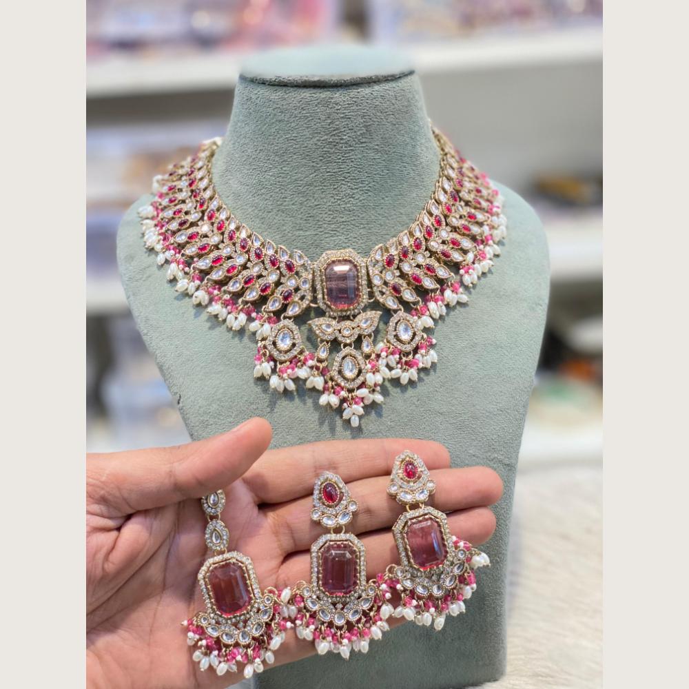 Hira Collections Premium Pota And Austrian Stone Pearl Choker Necklace Set  