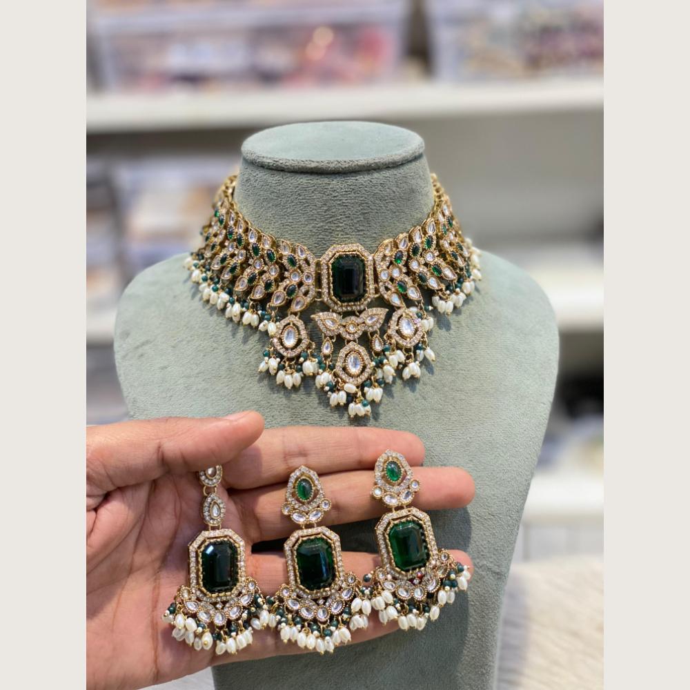 Hira Collections Premium Pota And Austrian Stone Pearl Choker Necklace Set