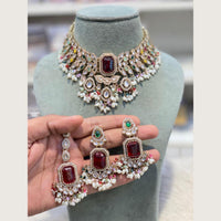 Hira Collections Premium Pota And Austrian Stone Pearl Choker Necklace Set