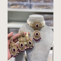 Hira Collections Classic Pota And Crystal Stone Beads Choker Necklace Set