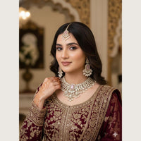 Hira Collections Premium Pota Stone And Austrian Stone Necklace Set  