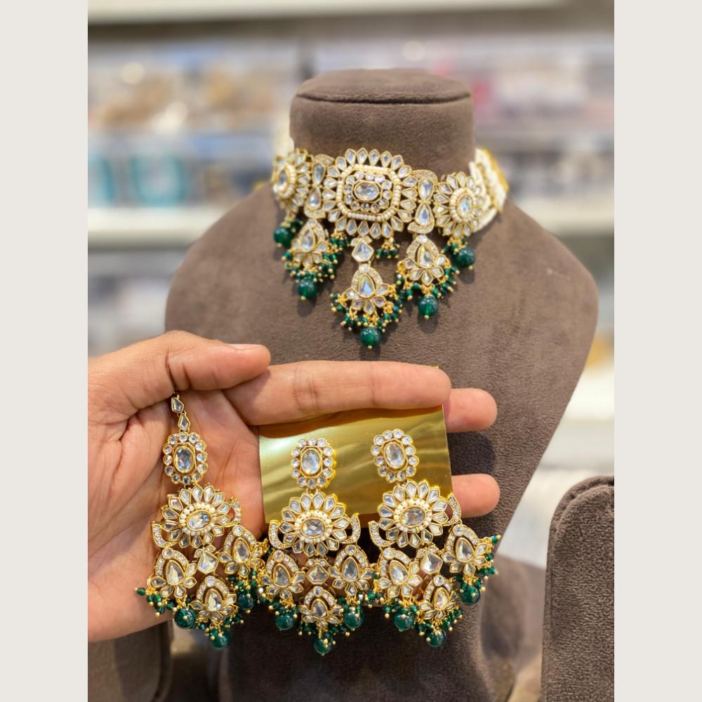 Hira Collections Classic Crystal Stone And Beads Choker Necklace Set  