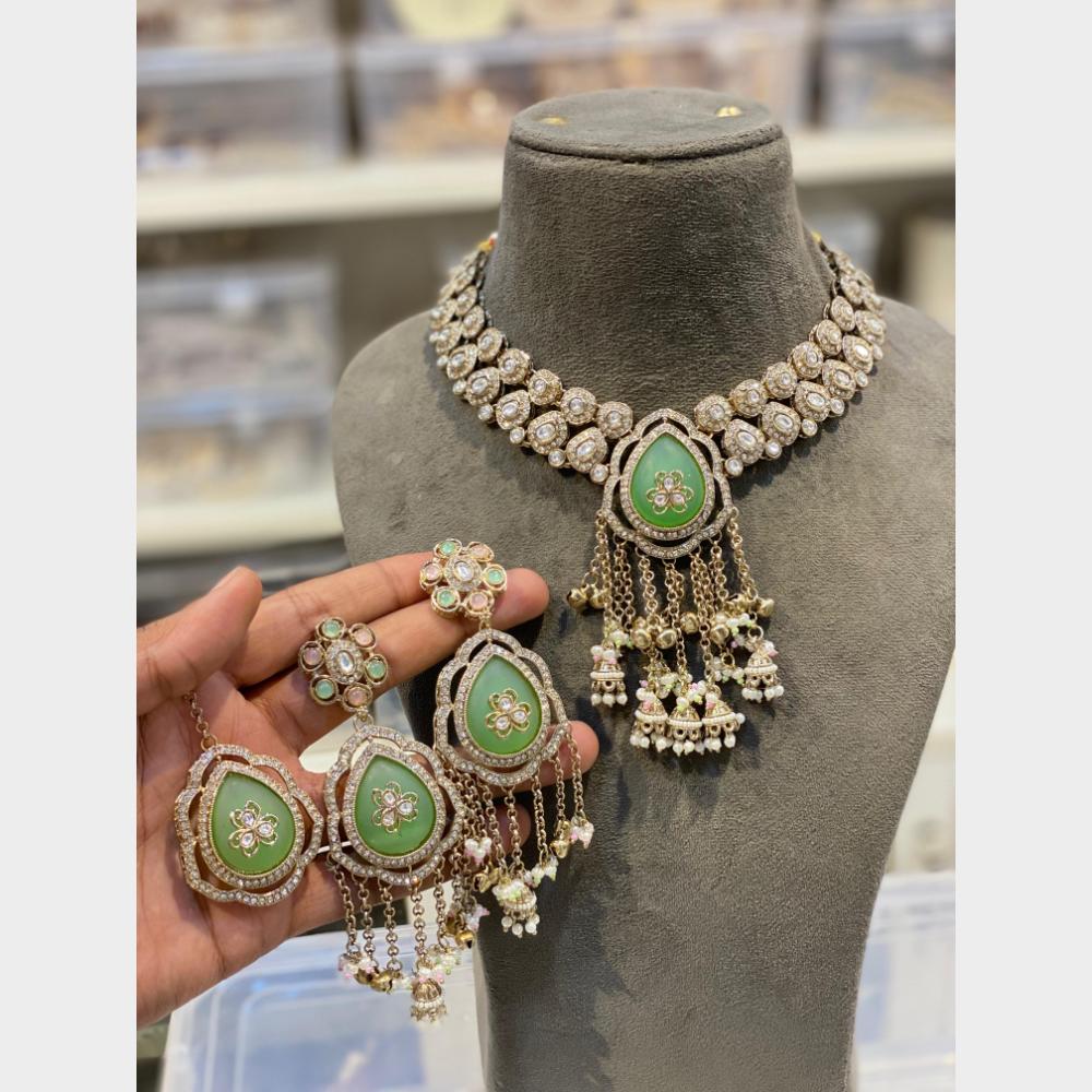 Hira Collections Classic Pota Stone Pearl And Austrian Stone Ghungroo Necklace Set