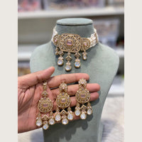 Hira Collections Indian Ethnic Crystal Stone And Pearl Choker Necklace Set