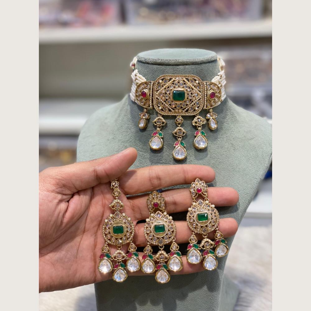 Hira Collections Indian Ethnic Crystal Stone And Pearl Choker Necklace Set