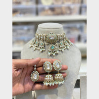 Hira Collections Premium Pota Stone And Austrian Stone Pearl Choker Necklace Set