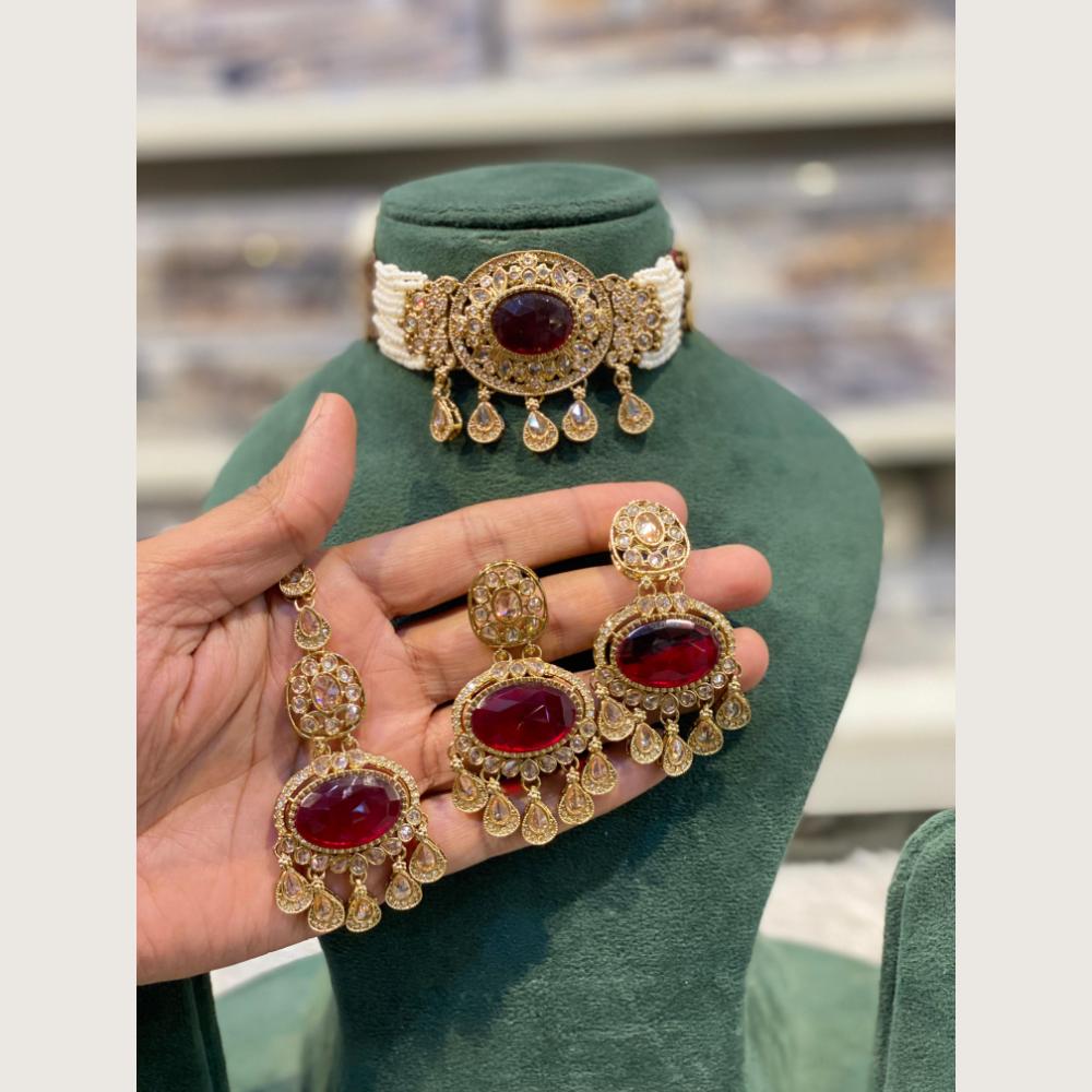 Hira Collections Indian Ethnic Crystal Stone And Pearl Choker Necklace Set