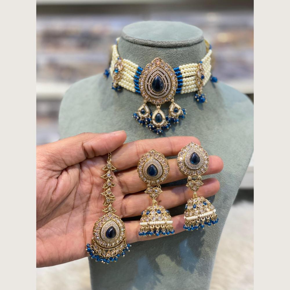 Hira Collections Indian Ethnic Crystal Stone And Pearl Choker Necklace Set  