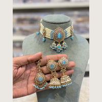 Hira Collections Indian Ethnic Crystal Stone And Pearl Choker Necklace Set