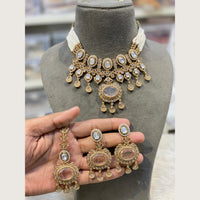Hira Collections Indian Ethnic Crystal Stone And Pearl Choker Necklace Set