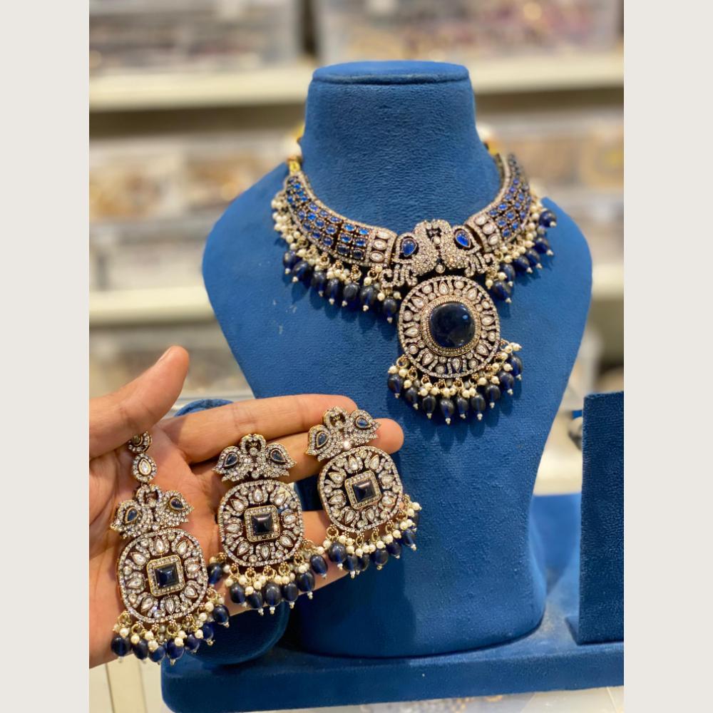 Hira Collections Indian Ethnic Crystal Stone And Pearl Choker Necklace Set  