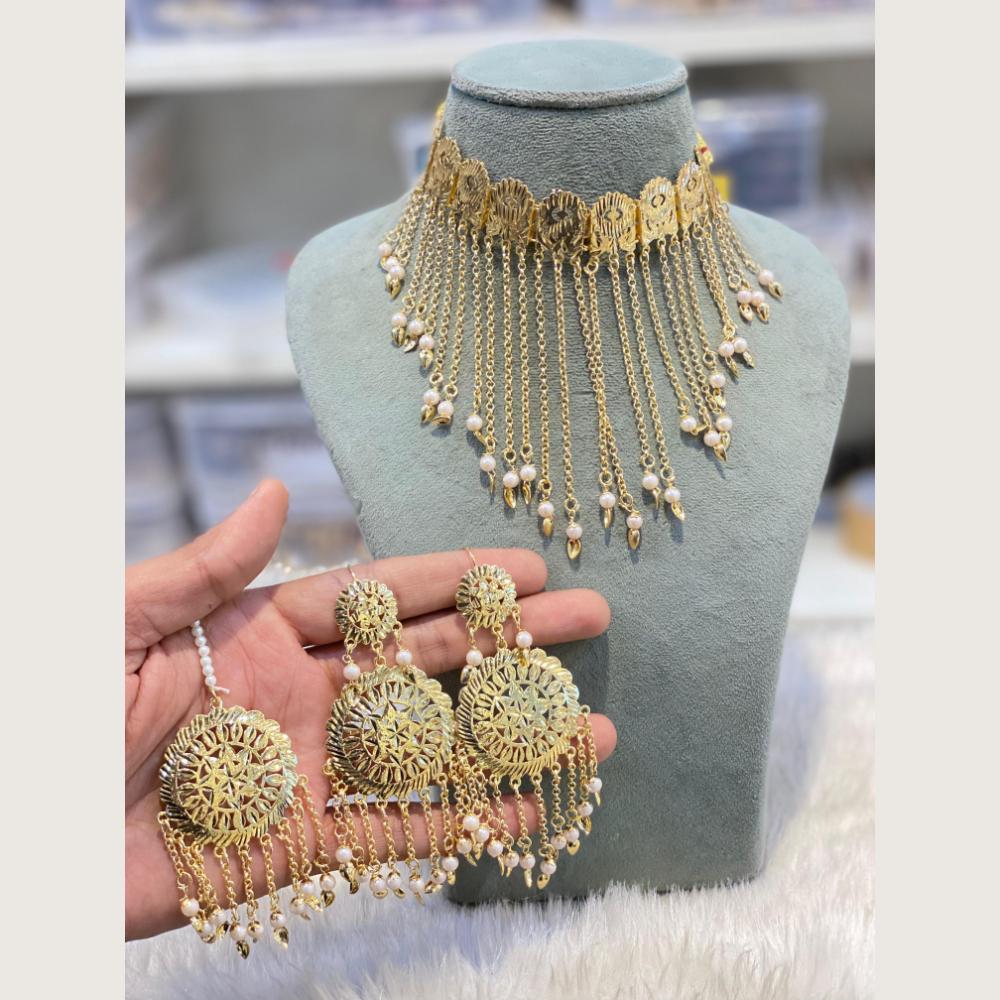 Hira Collections Designer Round Filigree Pearl Necklace Set