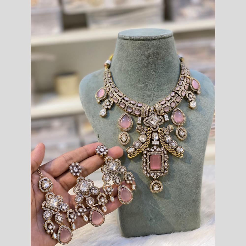 Hira Collections Glamorous Kundan And Pota Stone Necklace Set