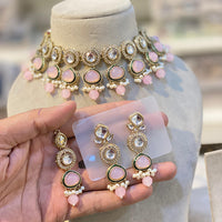 Hira Collections Glamorous Kundan And Pota Stone Pearl Choker Necklace Set