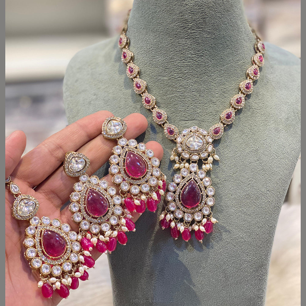 Hira Collections Grand Crystal Stone And Pearl Necklace Set
