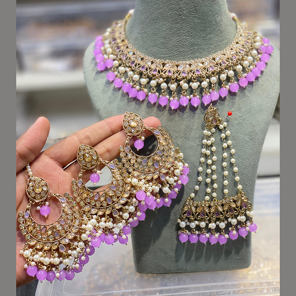 Hira Collections Grand Crystal Stone And Pearl Choker Necklace Set