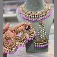 Hira Collections Grand Crystal Stone And Pearl Choker Necklace Set