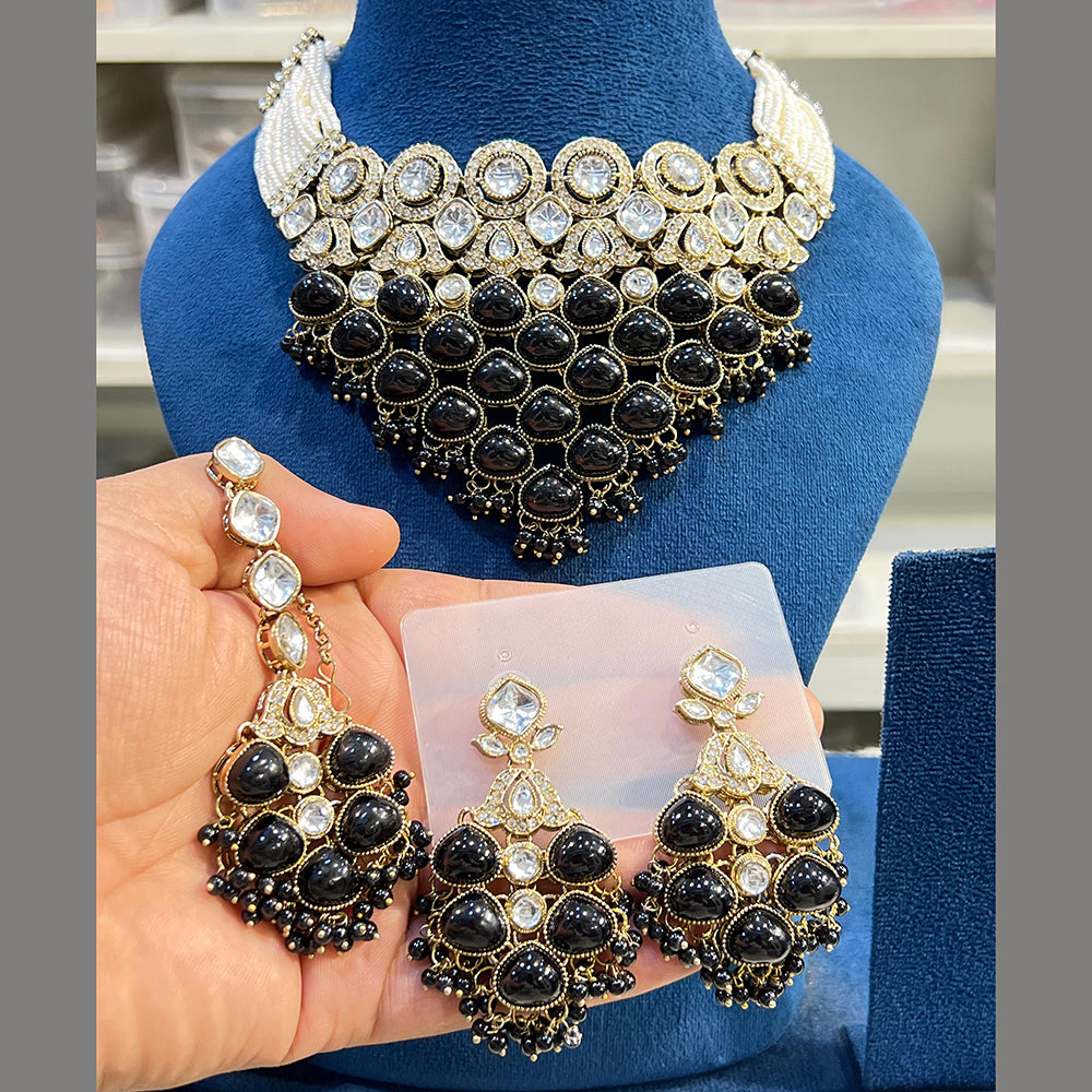 Hira Collections Glamorous Kundan And Pota Stone Pearl Choker Necklace Set