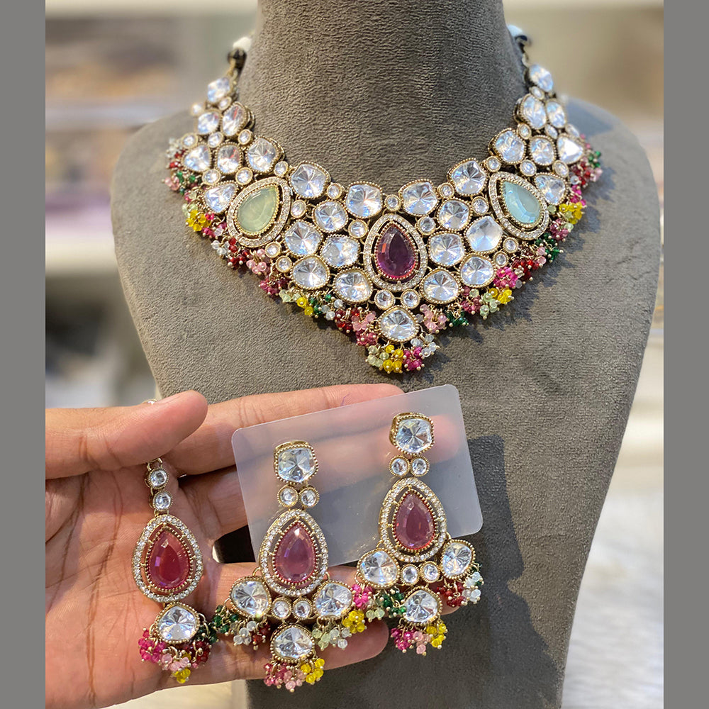 Hira Collections Grand Crystal Pearl And Austrian Stone Choker Necklace Set