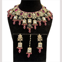 Hira Collections Grand Crystal Pearl And Austrian Stone Choker Necklace Set 