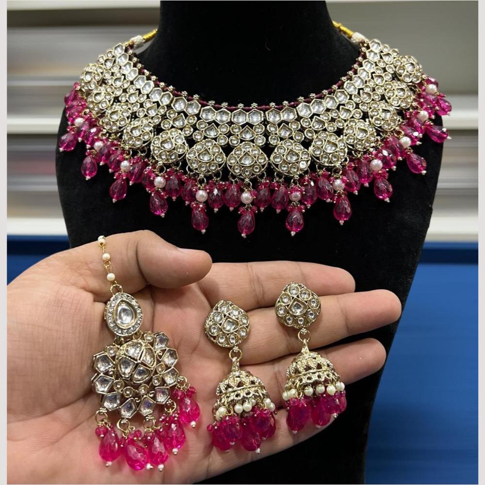 Hira Collections Glamorous Kundan Stone And Pearl Choker Necklace Set