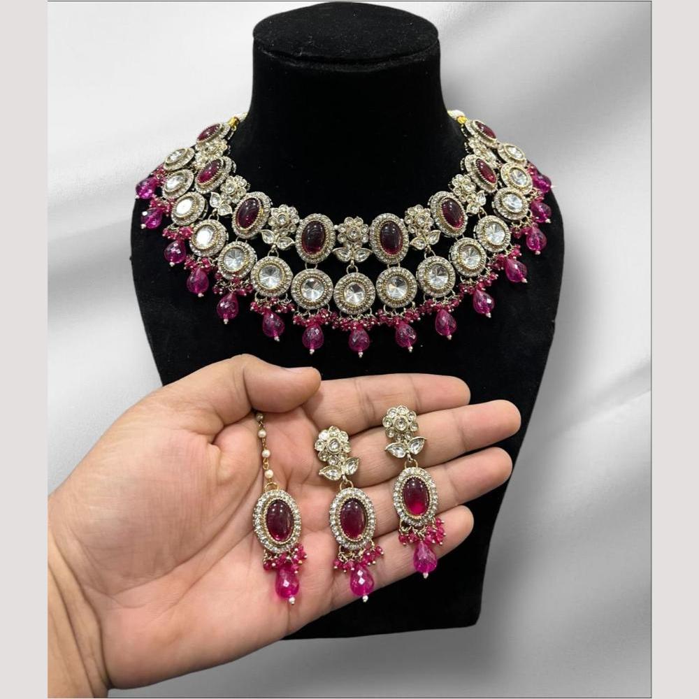 Hira Collections Glamorous Kundan And Pota Stone Pearl Choker Necklace Set