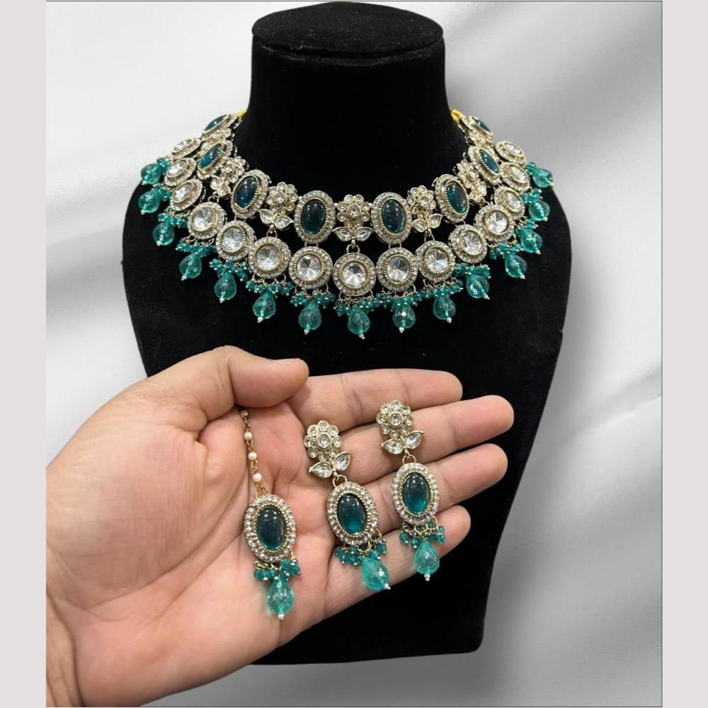 Hira Collections Glamorous Kundan And Pota Stone Pearl Choker Necklace Set