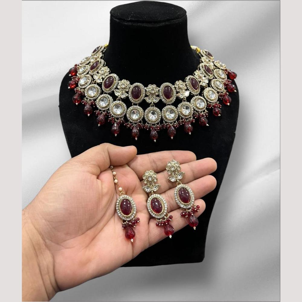 Hira Collections Glamorous Kundan And Pota Stone Pearl Choker Necklace Set