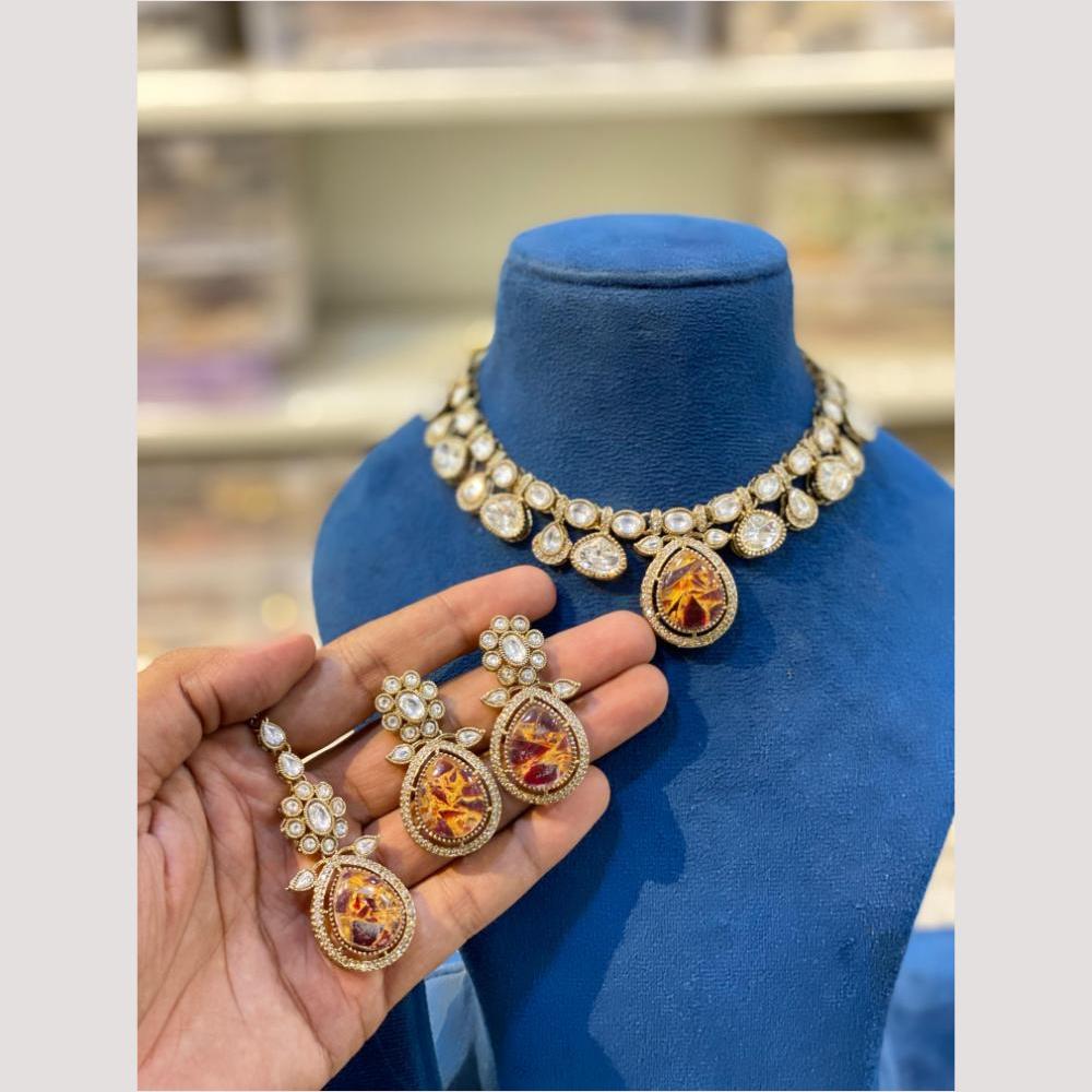 Hira Collections Glamorous Druzy Crystal Stone Necklace Set