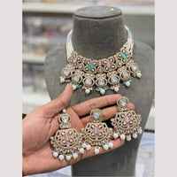 Hira Collections Glamorous Kundan And Pota Stone Pearl Choker Necklace Set