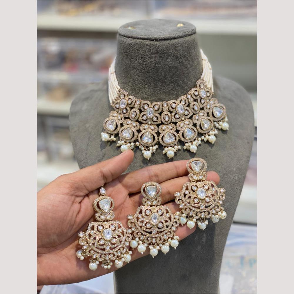 Hira Collections Glamorous Kundan And Pota Stone Pearl Choker Necklace Set