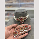 Hira Collections Glamorous Druzy Crystal Stone And Pearl Choker Necklace Set