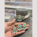 Hira Collections Glamorous Druzy Crystal Stone And Pearl Choker Necklace Set