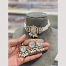 Hira Collections Glamorous Druzy Crystal Stone And Pearl Choker Necklace Set