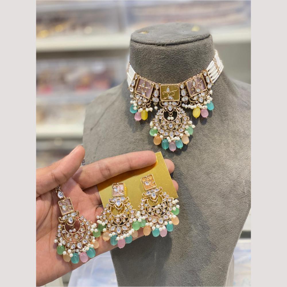 Hira Collections Glamorous Kundan And Pearl Choker Necklace Set