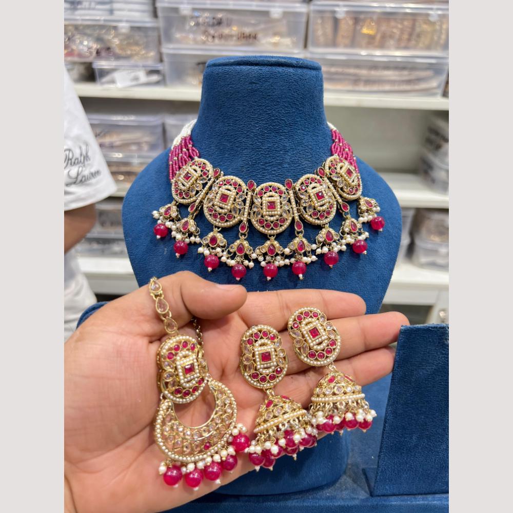 Hira Collections Glamorous Crystal Stone And Pearl Necklace Set