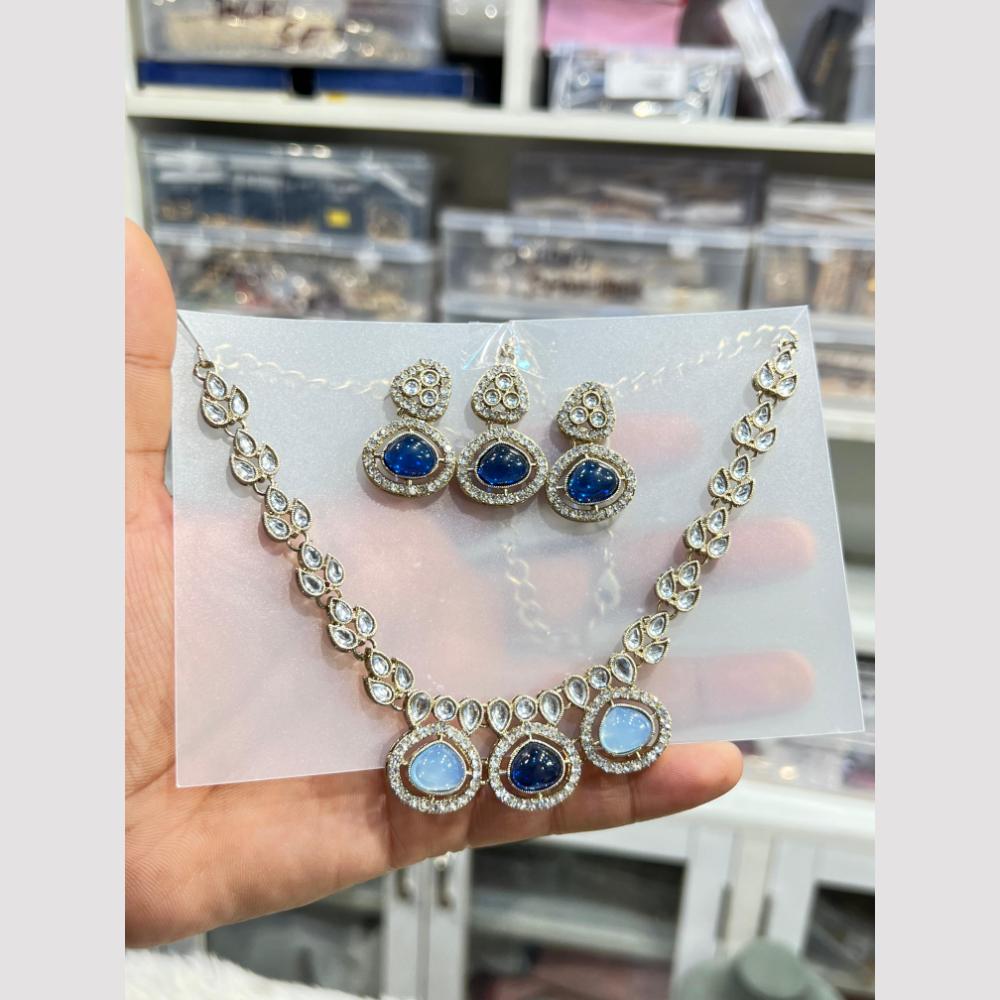 Hira Collections Kundan Stone And Austrian Stone Necklace Set 