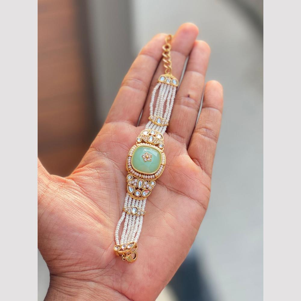 Hira Collections Graceful Pota Stone And Pearl Adjustable Bracelet