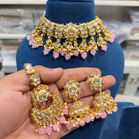 Hira Collections Kundan Stone Glamorous Pearl And Beads Choker Necklace Set