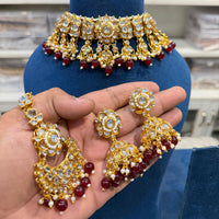 Hira Collections Kundan Stone Glamorous Pearl And Beads Choker Necklace Set
